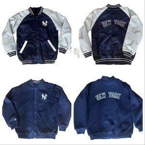 New York Yankees Jacket ~ Majestic Reversible MLB Navy Blue Gray 14 16 NY NEW